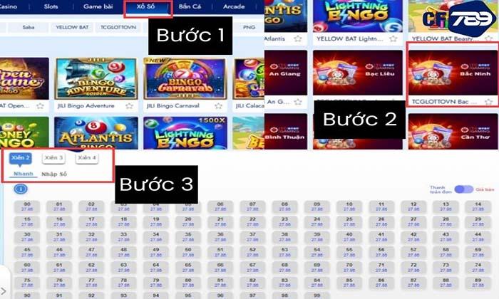 Các bước tham gia đặt cược xổ số 5 phút tại CF789