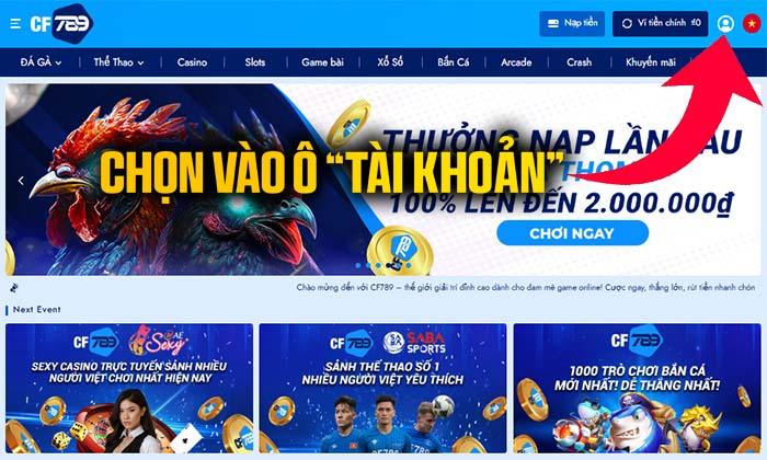 Chọn vào ô Tài Khoản Chọn vào ô Tài Khoản