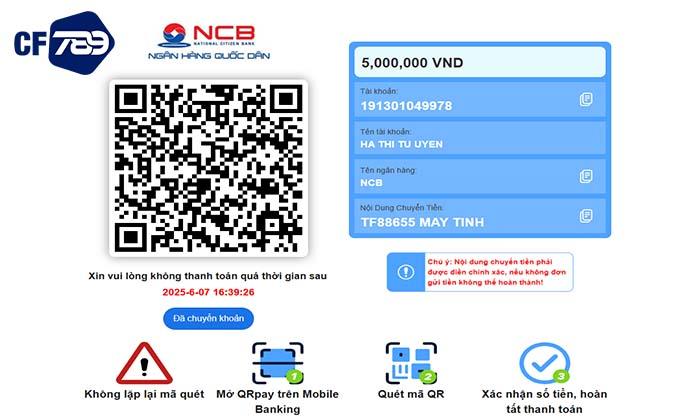Tạo lệnh nạp tiền và nhận thông tin ngân hàng thụ hưởng Tạo lệnh nạp tiền và nhận thông tin ngân hàng thụ hưởng